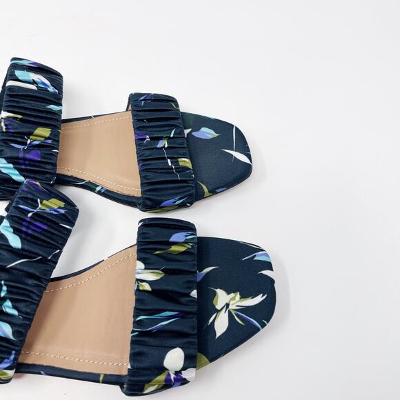 Lewit Size 36.5 Navy Blue Elena Floral Square Toe Sandals Satin Slide Ruched 6.5 - Picture 8 of 13